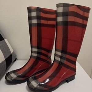 Simon Chang Red Plaid Winter Rain Boots